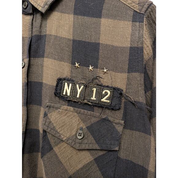 Rails Pepper Button Down Boyfriend Plaid Shirt Juniper Black Frayed Cut Hem Punk - Picture 2 of 4